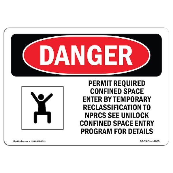 OSHA Sign, Permit Required Confined Space, 5in X 3.5in Decal, 10PK, 5" W, 3.5" H, Landscape, PK10